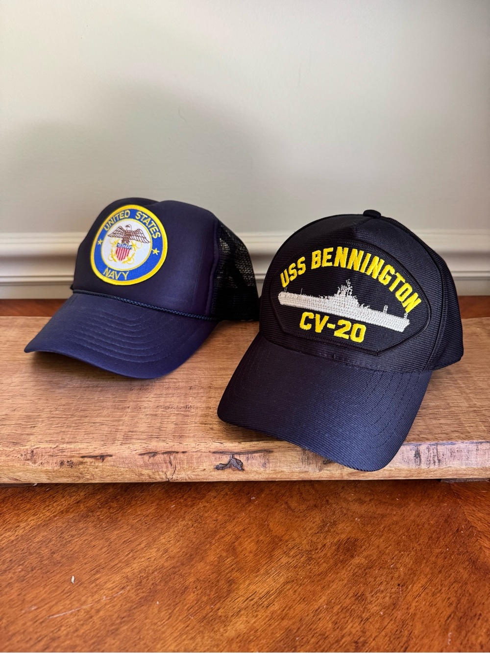 Official U.S. MILITARY USS BENNINGTON CV-20 Hat & Extra NAVY Trucker's Cap Set